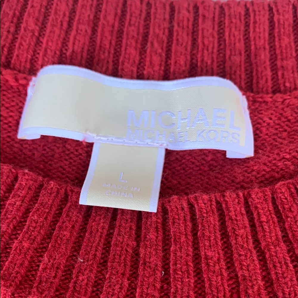 - Michael Kors Red Crew Neck Sweater with Criss-Cross Sleeves - Picture 2 of 7